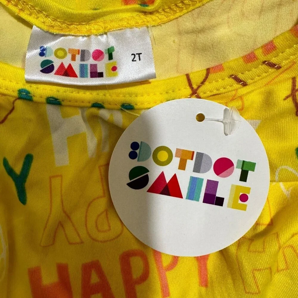 Dot Dot Smile Girls Size 2T Yellow HAPPY‎ Empire Flutter Sleeve Twirl Dress NWT